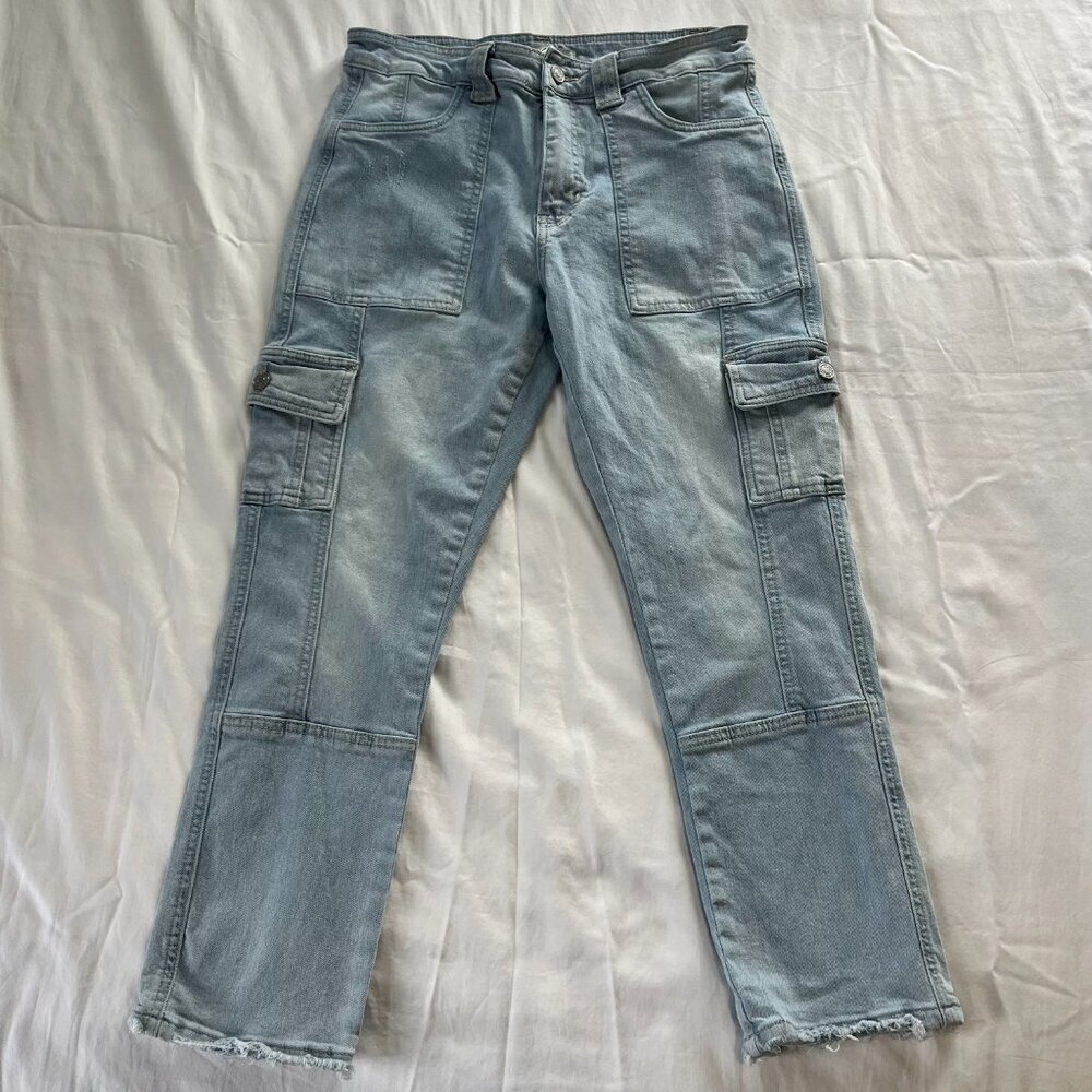 KanCan Light Wash High Waist Straight Leg Cotton Blend Cargo Jeans | Size 9 - Picture 3 of 9